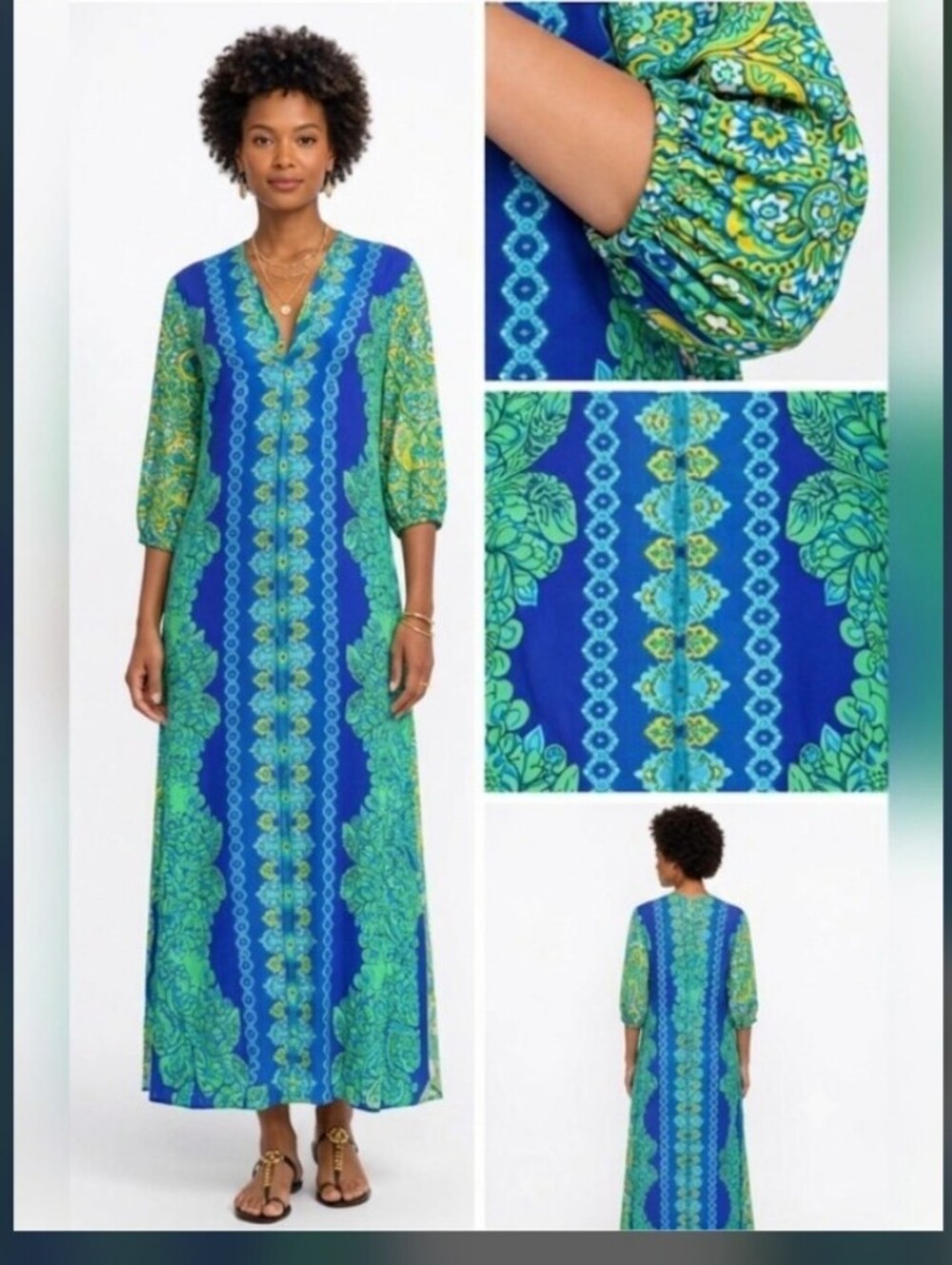 Johnny Was Silk Art To Wear Small Kaftan Paisley Retro Resort Maxi Dress New